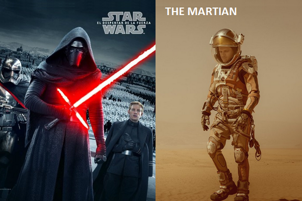 star wars the force awakens, crimson peak, the good dinosaur, the hateful eight, the martian