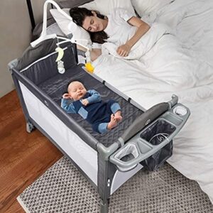 A bassinet that doubles as a playpen and a bedside sleeper